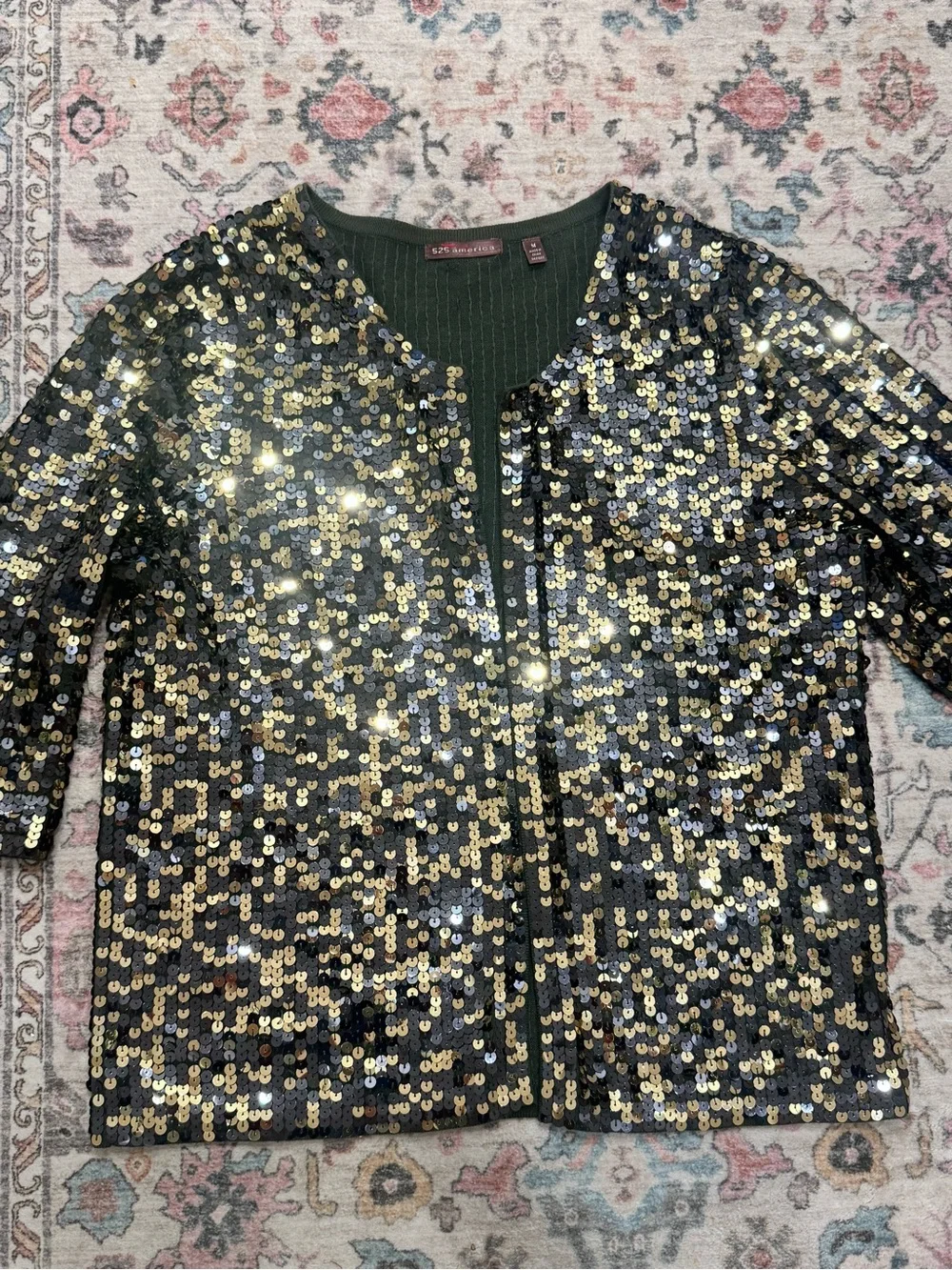 525 America Women's Gold and Olive Green Sequin Cardigan Sz M